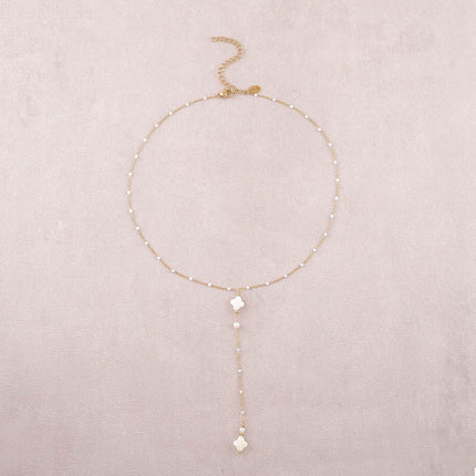 Y-necklace - enamelled chain and mother-of-pearl clovers
