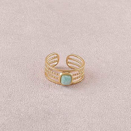 Bague - 4 rangs, pierre naturelle carrée