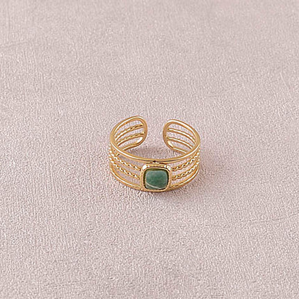 Bague - 4 rangs, pierre naturelle carrée