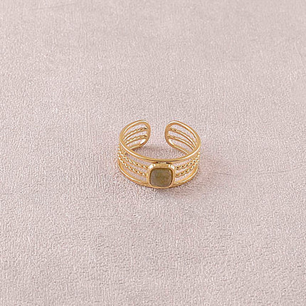 Bague - 4 rangs, pierre naturelle carrée