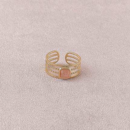 Bague - 4 rangs, pierre naturelle carrée