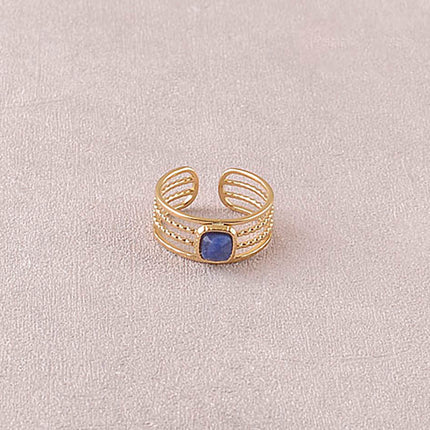 Bague - 4 rangs, pierre naturelle carrée