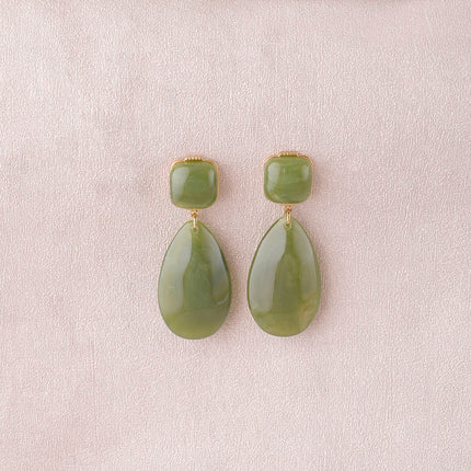 Dangle earrings - 2 resin pieces, square and teardrop