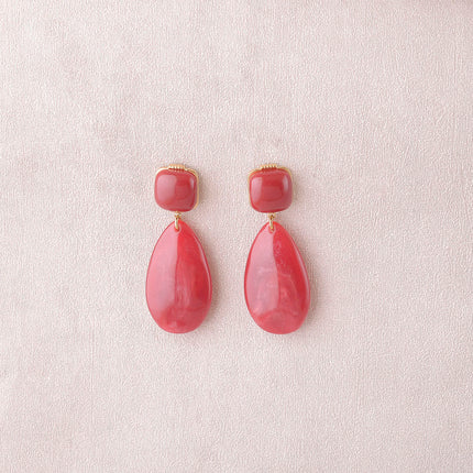 Dangle earrings - 2 resin pieces, square and teardrop