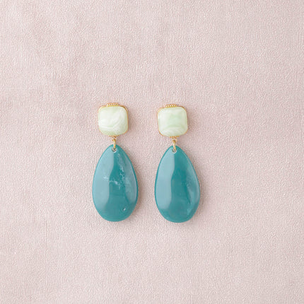Dangle earrings - 2 resin pieces, square and teardrop