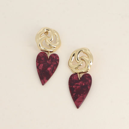 Boucles pendantes - 2 pièces en résine, noeud et coeur 30 x 70 mm