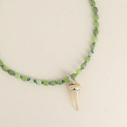 Natura Necklace - on wire, enamelled ceramic beads, resin horn pendant