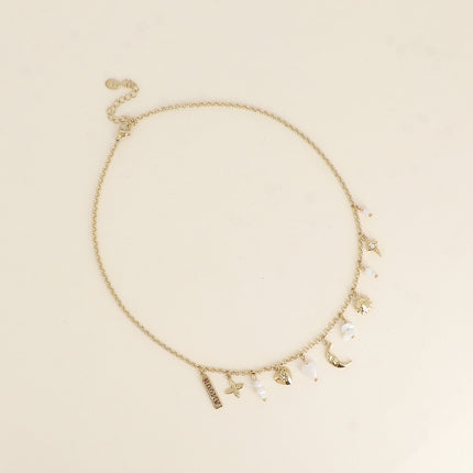 Collier - coeurs, croissant de lune, soleil, pierres naturelles
