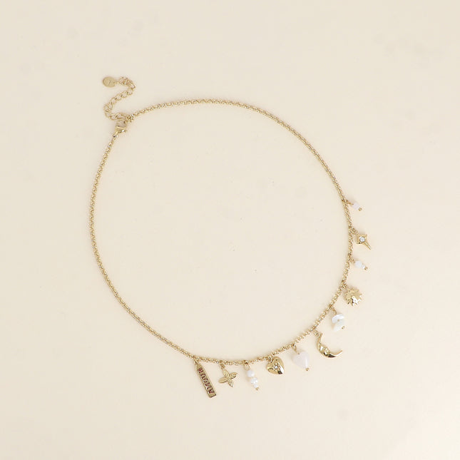 Collier - coeurs, croissant de lune, soleil, pierres naturelles