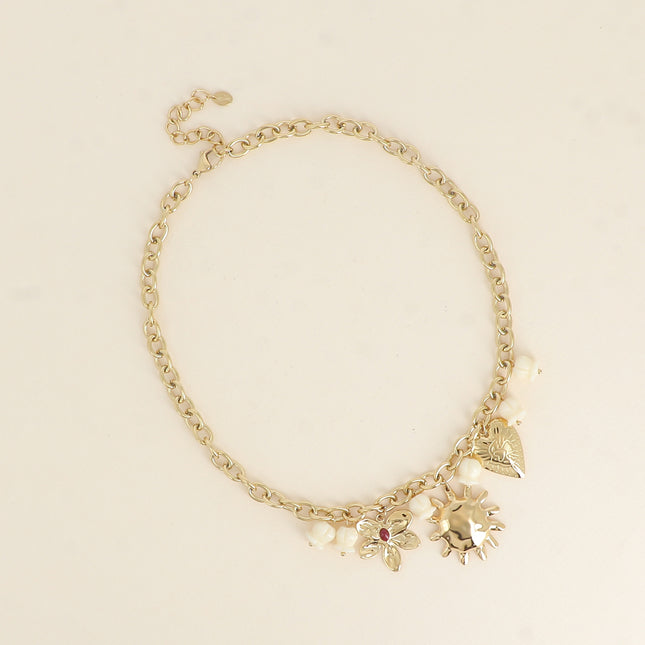 Collier - soleil, coeur, fleur
