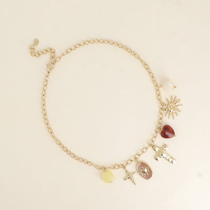 Collier - résine, soleil, coeur émaillé, croix religieuse, croissant de lune