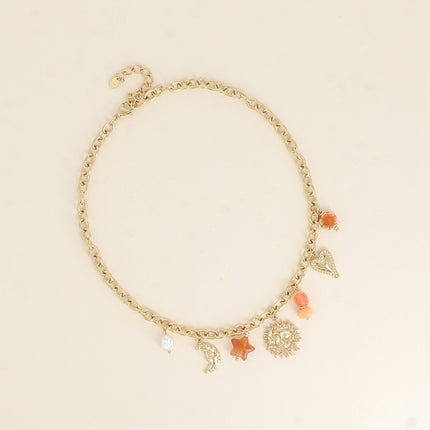 Collier - croissant de lune, perles en résine, étoile, soleil souriant, coeur