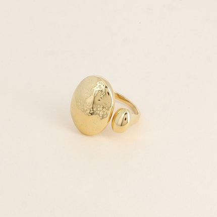 Open ring - large oval with engraved polka dots and small smooth oval