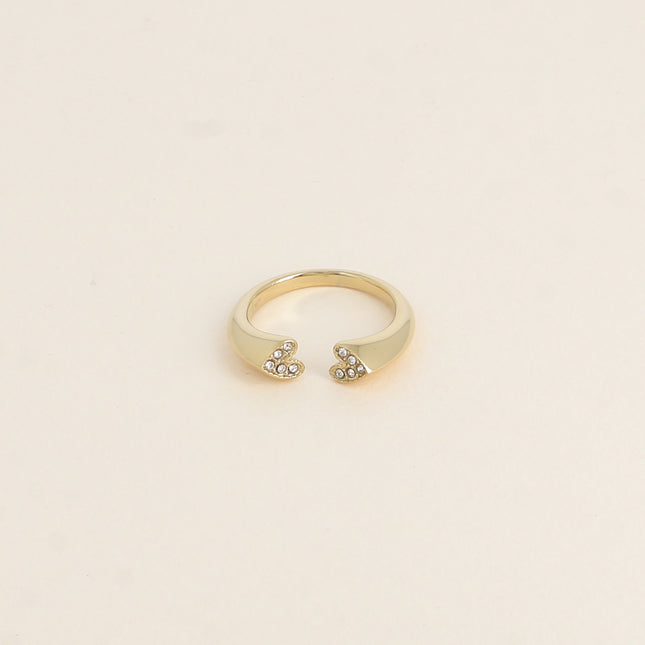 Bague ouverte - deux coeurs plats et oxydes de zirconium
