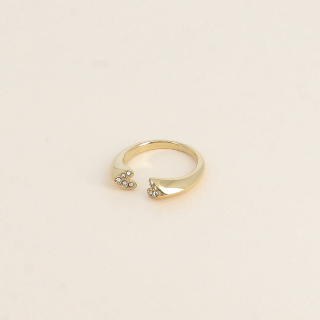 Bague ouverte - deux coeurs plats et oxydes de zirconium