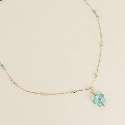 Necklace - natural stones and resin flower pendant