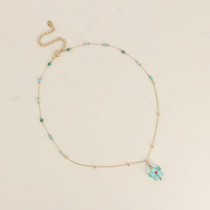 Necklace - natural stones and resin flower pendant