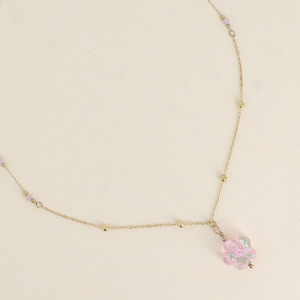 Necklace - natural stones and resin flower pendant