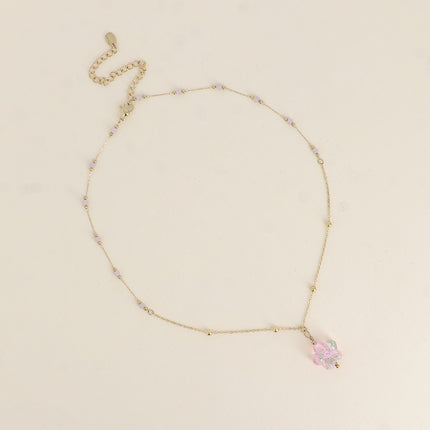 Necklace - natural stones and resin flower pendant