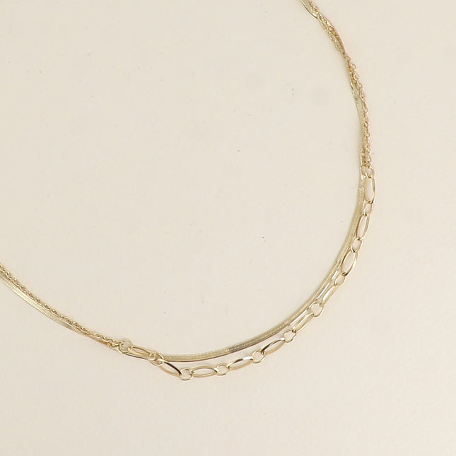 Collier - 2 rangs, mailles miroir et forçat aux anneaux ovales alternés