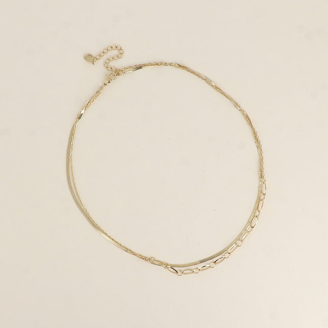 Collier - 2 rangs, mailles miroir et forçat aux anneaux ovales alternés