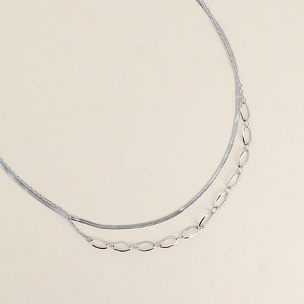 Collier - 2 rangs, mailles miroir et forçat aux anneaux ovales alternés