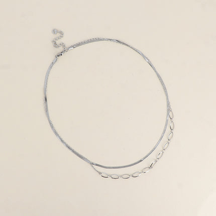 Collier - 2 rangs, mailles miroir et forçat aux anneaux ovales alternés