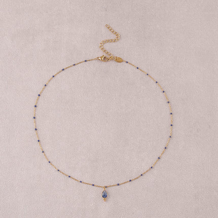 Necklace - enameled chain and natural stone drop pendant
