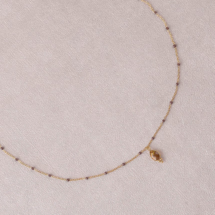 Necklace - enameled chain and natural stone drop pendant