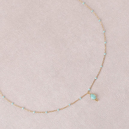 Necklace - enameled chain and natural stone drop pendant