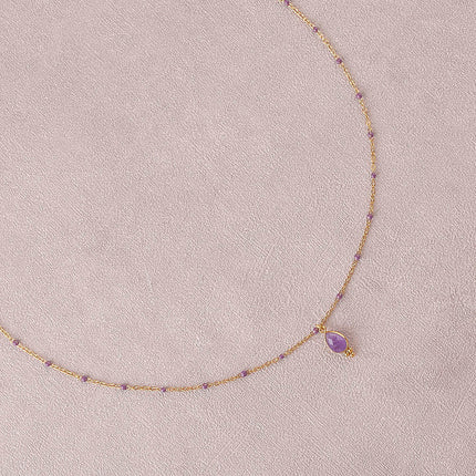 Necklace - enameled chain and natural stone drop pendant