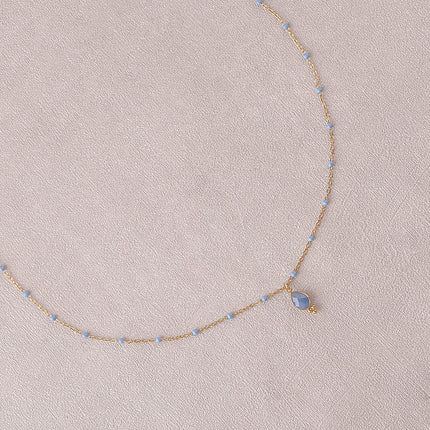 Necklace - enameled chain and natural stone drop pendant