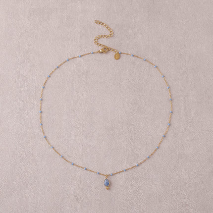 Necklace - enameled chain and natural stone drop pendant