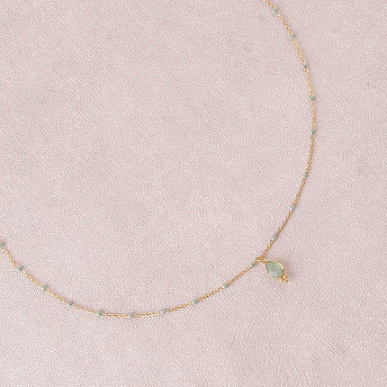 Necklace - enameled chain and natural stone drop pendant