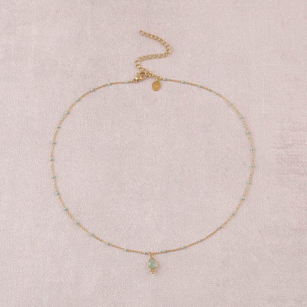 Necklace - enameled chain and natural stone drop pendant