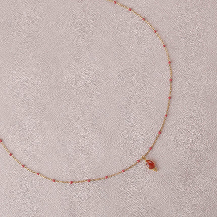 Necklace - enameled chain and natural stone drop pendant