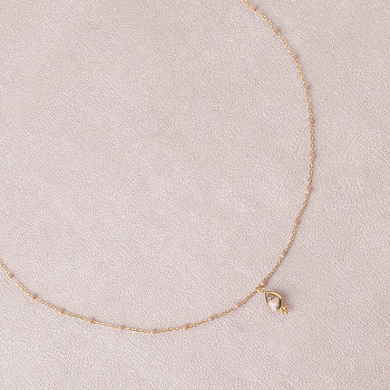 Necklace - enameled chain and natural stone drop pendant