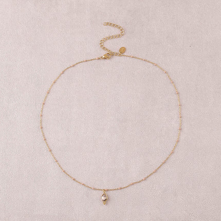 Necklace - enameled chain and natural stone drop pendant