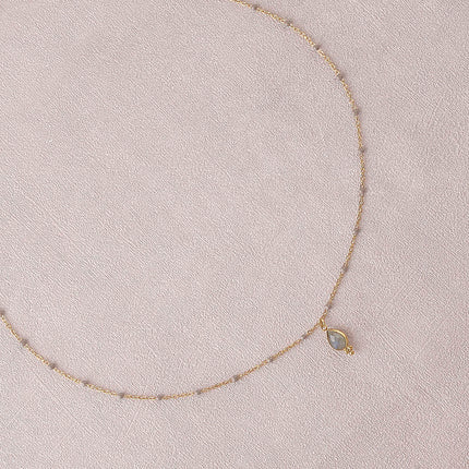 Necklace - enameled chain and natural stone drop pendant