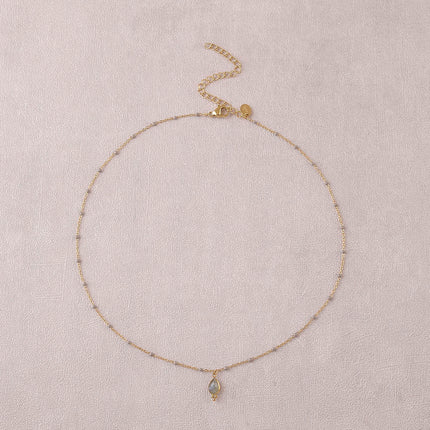 Necklace - enameled chain and natural stone drop pendant
