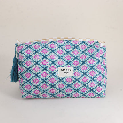Grande trousse - jolis motifs et AMOUR avec 3 coeurs, 100% polyester, 20 x 11 x 11,5 cm