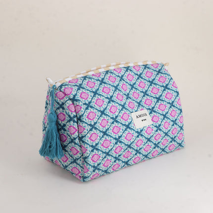 Grande trousse - jolis motifs et AMOUR avec 3 coeurs, 100% polyester, 20 x 11 x 11,5 cm