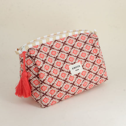 Grande trousse - jolis motifs et AMOUR avec 3 coeurs, 100% polyester, 20 x 11 x 11,5 cm