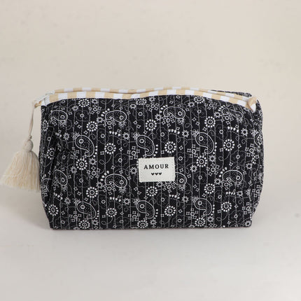 Grande trousse - jolis motifs et AMOUR avec 3 coeurs, 100% polyester, 20 x 11 x 11,5 cm