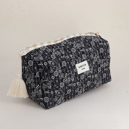 Grande trousse - jolis motifs et AMOUR avec 3 coeurs, 100% polyester, 20 x 11 x 11,5 cm