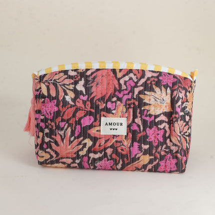 Grande trousse - jolis motifs et AMOUR avec 3 coeurs, 100% polyester, 20 x 11 x 11,5 cm
