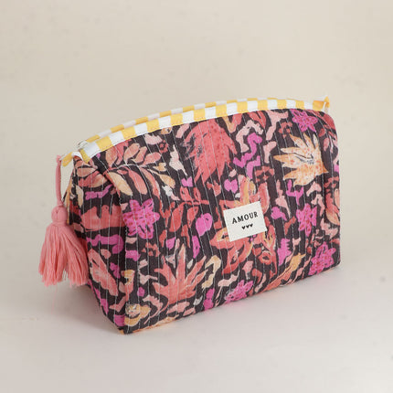 Grande trousse - jolis motifs et AMOUR avec 3 coeurs, 100% polyester, 20 x 11 x 11,5 cm