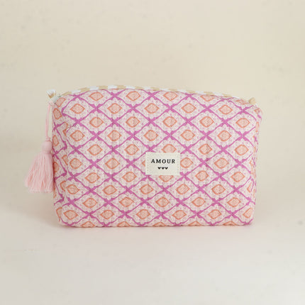 Grande trousse - jolis motifs et AMOUR avec 3 coeurs, 100% polyester, 20 x 11 x 11,5 cm
