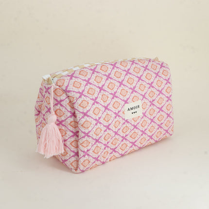Grande trousse - jolis motifs et AMOUR avec 3 coeurs, 100% polyester, 20 x 11 x 11,5 cm