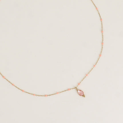 Necklace - enameled chain and natural stone drop pendant